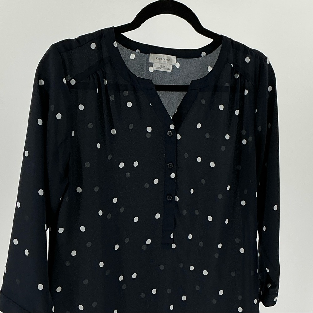 Van Heusen Navy and White Polka Dot Blouse Xs